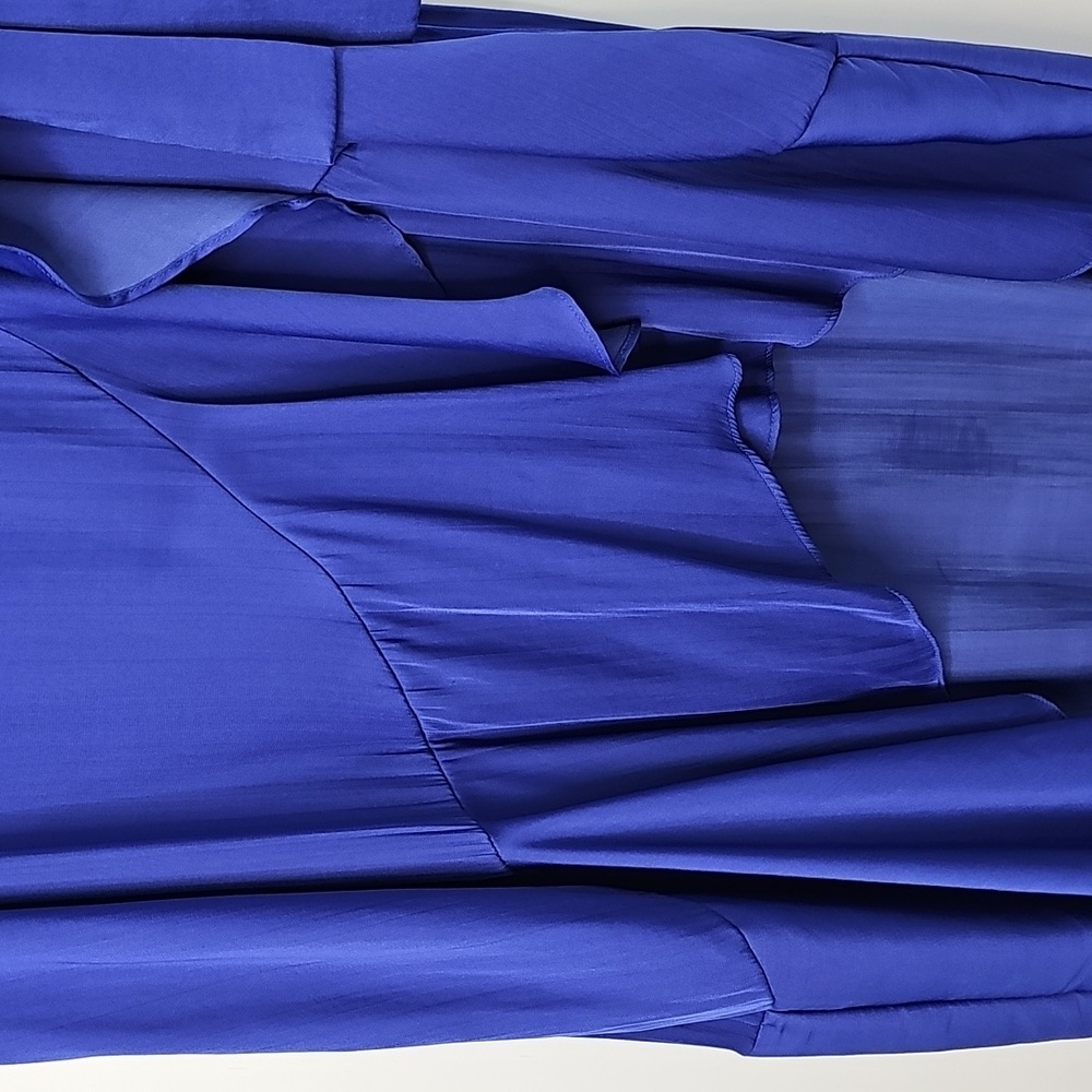Anthropologie Elegant Blue Silky Wrap‎ Skirt Asymmetrical Ruffle Hem Peasant - Picture 10 of 16